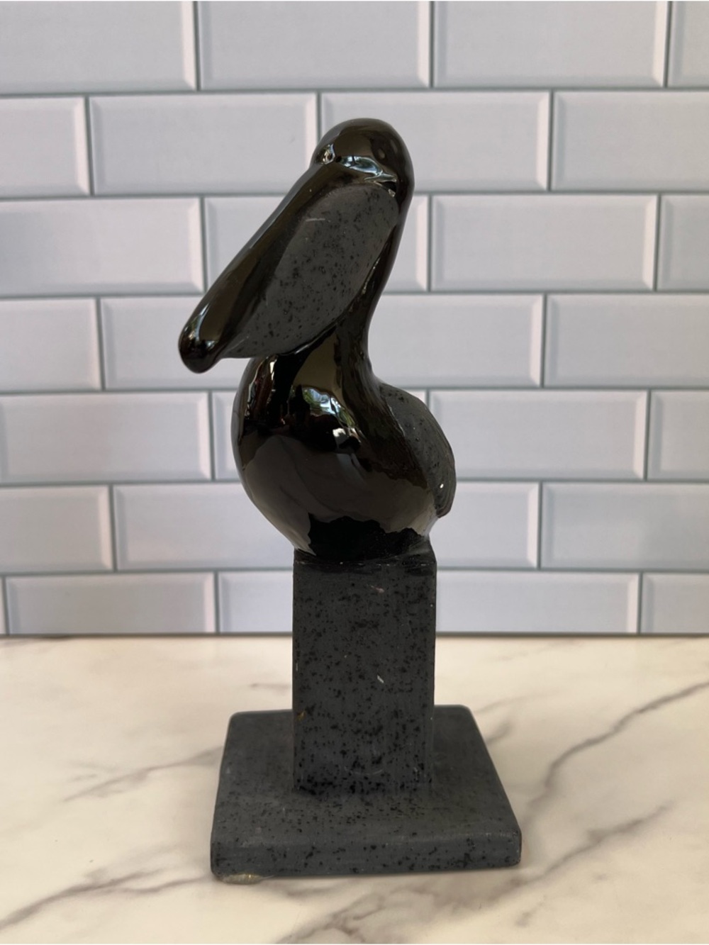 Vintage 80s Pelican Figurine Black Ceramic Nautical Coastal Home Decor 9.5” H - Picture 3 of 8